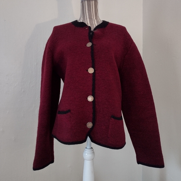 Burgundy Wool Knit Button Front Heavy Cardigan Sweater Size XL - Picture 2 of 11